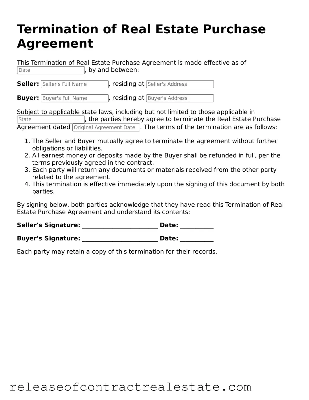 Legal Termination of Real Estate Purchase Agreement Document
